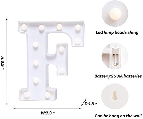 Image of LED Letter Lights Sign Light Up Letters Sign for Night Light Wedding /Birthday Party Battery Powered Christmas Lamp Home Decoration (Letter-F)