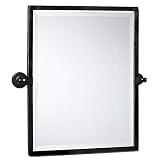 Black Metal Framed Pivot Rectangle Bathroom Mirror Tilting Beveled Vanity Mirrors for Wall 23'' x 24