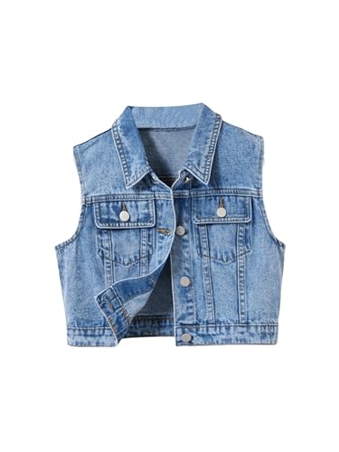 Verdusa Girl's Jean Jacket Denim Vest Button Down Fashion Sleeveless Cute Crop Tops3