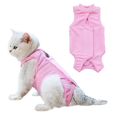 HACRAHO Cat Professional Recovery Suit, 1 Pack Pink E-Collar Cat Wound Surgery Recovery Suit Soft Breathable Cat Recovery Clothes After Surgery Wear for Cats Kitten, M Cover