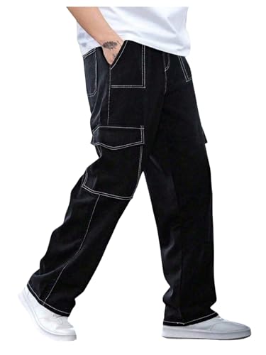 Verdusa Men's Flap Pocket Cargo Pants Drawstring Waist Straight Leg Casual Trousers