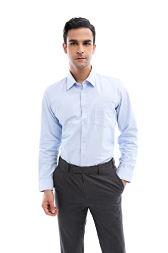 SUNNOW Men's Dress Shirt Long Sleeve Regular Fit Oxford Solid Button Down Shirt Mens Cotton Light Blue Work Shirts (Blue, S, s)