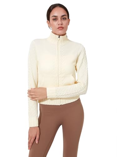 Women's Cardigan Jackets Cropped Lightweight Fall Open Front, Long Sleeve Knit Zip Up Sportswear Slim Fit Workout Tops2