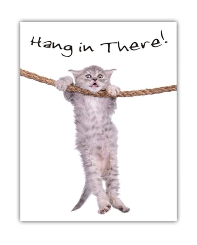 Hang in There - Adorable Cat Hanging On A Rope 11x14 Unframed Print, Motivational Quote Encouragement Poster, Inspirational Animal Print for Home or Office Decor, Gift Idea for Cat Lovers