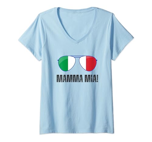 Lustige Mamma Mia Italienische Spruch Italien Flagge Sonnenbrille T-Shirt mit V-Ausschnitt