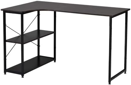 ダークブラウン L字パソコンデスク 120cm 2段ラック付き 木製ミシン台