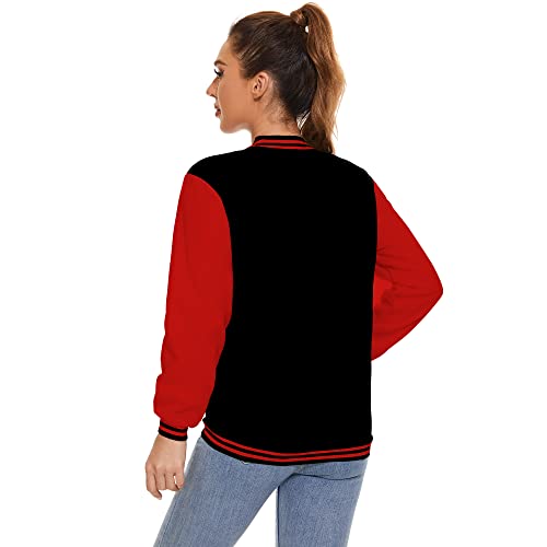 Image of Varsity Jacket Women Men's Baseball School Uniform Button Up Unsex Adult Long Sleeve Coat Fashion Jacket