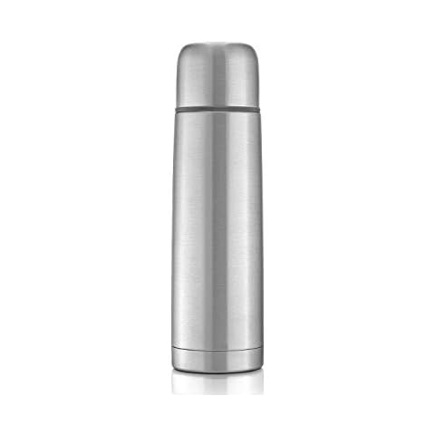 reer Edelstahl Isolier-Flasche PURE, 450 ml - klein, handlich, ideal fürs Baby, mit integriertem Becher, silber (1er Pack) Cover