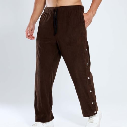 Pantalones de pana holgados con tira de botones laterales de diseño premium 3