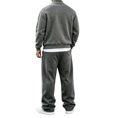 Mens Sweat Sets Ribbed Collar Full Zip Top and Loose Wide Leg Pants Set - image 5