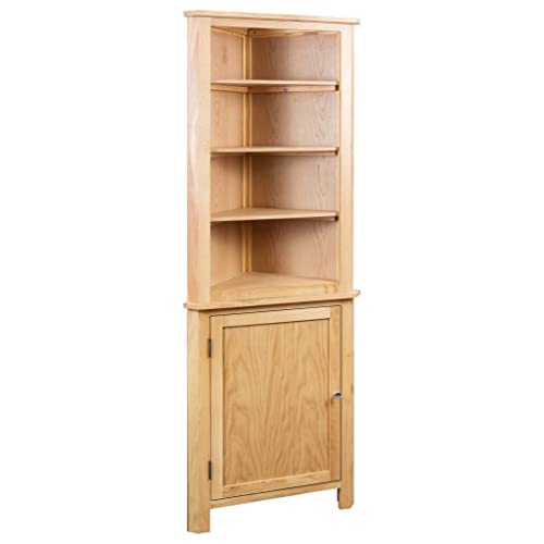 Teenpull Brown Corner Cabinet Solid Oak Wood Shelves, Lockable Storage Cabinets for Kitchen, Pantry, Room, Bedroom & Office - 188 Characters