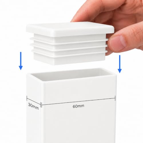 Image of (Pack of 6) Rectangular Plastic Plugs 1-3 /16 inch x 2-3 /8 inch (30 x 60 mm), Matt Tube Inserts, Fence Post Caps, Pure White RAL 9010
