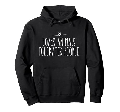 loves animals tolerates people quote Cat Lover & Dog Love Pullover Hoodie, Adult Unisex, Black, X-Large