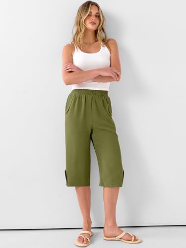 Image of ANRABESS Womens Wide Leg Capri Pants Elastic Waist Casual Loose Lounge Trousers 2026 Summer Flowy Beach Vacation Clothes