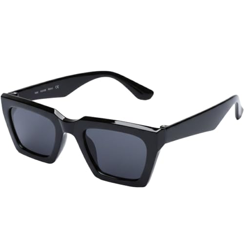 Image of Women Classic Black Square Sunglasses with Solid Grey Lens & Thick Frame