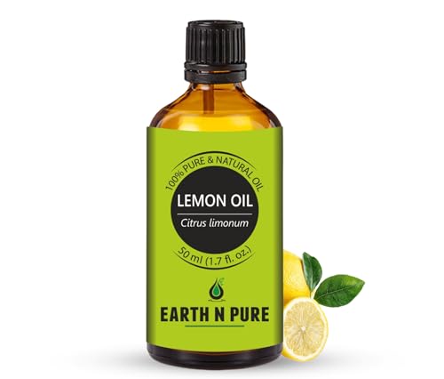 Image of Earth N Pure Lemon Essential Oil 100% Pure & Natural | for Diffuser, Aromatherapy, Skin Care, Hair Care & Cleaning | Citrus Aroma for Fresh Mood & Home Use | Undiluted Therapeutic Grade - 50ml
