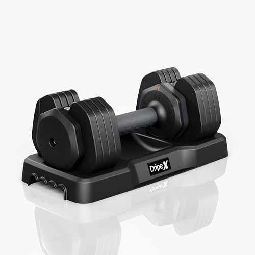 Dripex Manubrio Regolabile con Impugnatura Antiscivolo, Piastre di Peso Regolabili e Vassoio di Stoccaggio, Manubrio Fitness in Acciaio - Disponibile Singolo o in Coppia
