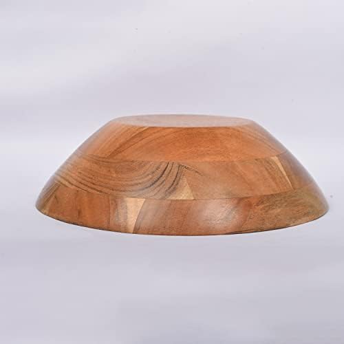 Samhita Acacia Wood Serving Bowl, Fruit Bowl, Friendly and Perfect for Salad, Vegetables and Fruit,Single Salad Bowl (25.4cm x 25.4cm x 7.62cm)
