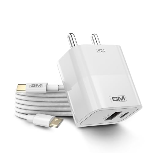 Image of GM G+ 20W PD Fast Charger with 60W Type-C Cable 1M | USB-C Power Delivery Wall Adapter with Fast Charge & Data Sync Cable | Compatible with iPhone, Android, Tablets, Earbuds.