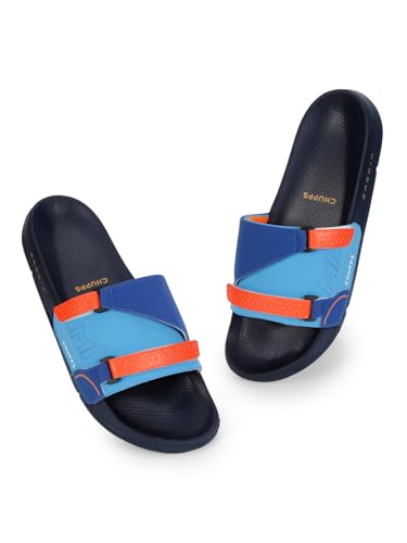Image of CHUPPS Mi Ace Orange Navy Drift Orthopedic Slippers | Soft Footpharma Footbed | Breathable Ventilation Holes | Lightweight Flip Flops | Anti-Skid Chappals for Everyday For Mens