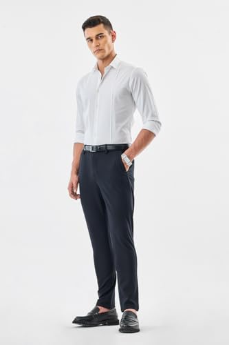 Image of SNITCH Men Formal Trousers | Tailored Pleated Design with Regular Fit & Smooth Texture | Premium Polyester Blend for Office, Meetings & Special Occasions