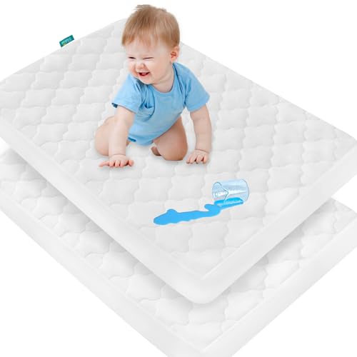 Image of 2 Pack Waterproof Pack and Play Mattress Pad Cover, Pack and Play Sheets Quilted- 39" x 27" Fitted for Graco Playard | Mini & Portable Mattresses -Washable Ultra Soft Padding