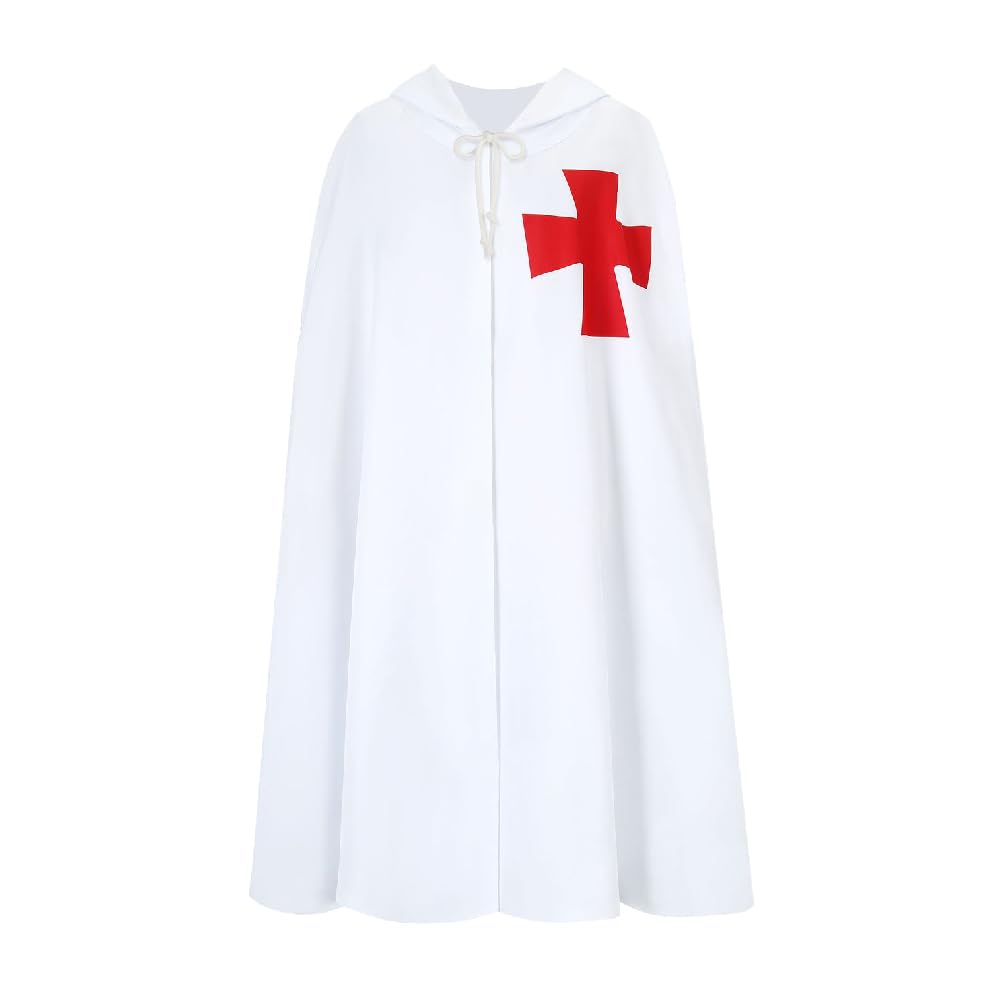 XGOPTS Medieval Templar Knight Cloak, Black/White Hospitaller Hooded Robe Halloween Medieval Hooded Robe Long Cape Renaissance Vintage Cloak for Adult Halloween Party Cosplay Props — image 1