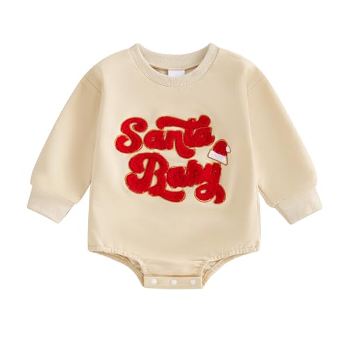 Baby Girl Boy Christmas Outfit Santa Embroidery Long Sleeve Bubble Sweatshirt Romper Newborn Fall Winter Clothes