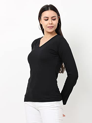 Image of Wafaa Women's Cotton Plain V Neck Full Sleeve T-Shirt