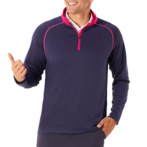 Royal & Awesome Jersey de golf con cremallera de un cuarto de rendimiento para hombre, con cremallera de 1/4, para hombre, suéter de golf, con cremallera de cuarto para hombre, Navy and Pink, Small Cover