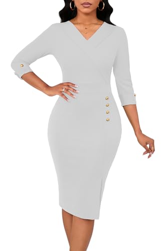 Image of BestGirl Women's Peplum Dresses Bodycon 3 /4 Sleeve Wear to Work Office Sheath Dress