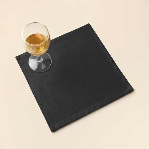 Image of Encasa XO Dining Cocktail Napkins 12 pcs (1 Dozen) Set of Large 23x23 cm (9 inchx9 inch) - Charcoal Grey - Absorbent Heavy Cotton Party Fabric Machine Washable for Home Restaurant Banquet & Hotel