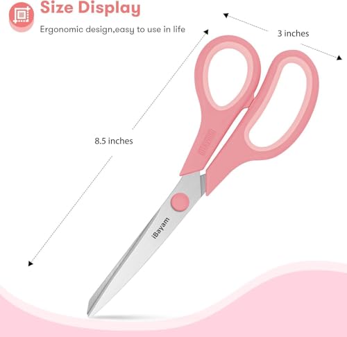 Image of iBayam 8.5 inch Pastel Scissors All Purpose Heavy Duty 3Pack, 2.5mm Sharp Blade | Soft Comfort-grip | Left /Right Handed | Cuts cardboard, fabric, vinyl & leather | office, classroom, school & craft desk