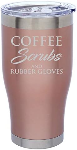 Rose Gold Double Wall Vacuum Insulated Stainless Steel Tumbler Travel Mug Coffee Scrubs And Rubber Gloves Nurse Doctor Dentist Dental Assistant Therapist (24 oz)