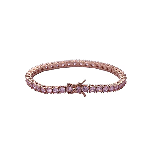 14K Rose Gold Tennis Bracelet Embellished with Pink Moissanite Gem Stones, A Perfect Women's Gift