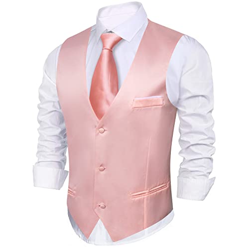 Image of Barry.Wang Vest for Men Business /Leisure Dress Suit Vests V-neck 2 Pockets Wedding Party Tuxedo Satin Waistcoat