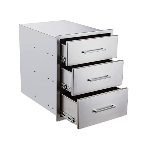 Image of Outdoor Kitchen Drawers,18 inch W x 24 inch H x 23 inch D Stainless Steel BBQ Triple Drawer with Chrome Handle, Enclosed Built-in Access Drawer Flush Mount for Outdoor Kitchen,BBQ Island