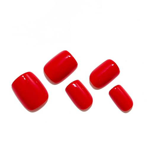 GLAMERMAID Scarlet Red Press on Nails Short Square, Pure Brigt Maroon Jelly Soft Gel Fake Nail Kits, 30 Pcs Solid Glue on Nail Tips, Fiery Red Opaque Stick on False Nail Manicure Kit for Women Gift — view 3