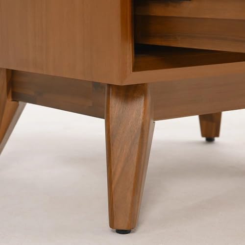 Image of MISAN Boston Solid Wood Bedside Table with Rattan Drawers Mid Century Night Stand for Living Room, Bedroom (G - Hony)