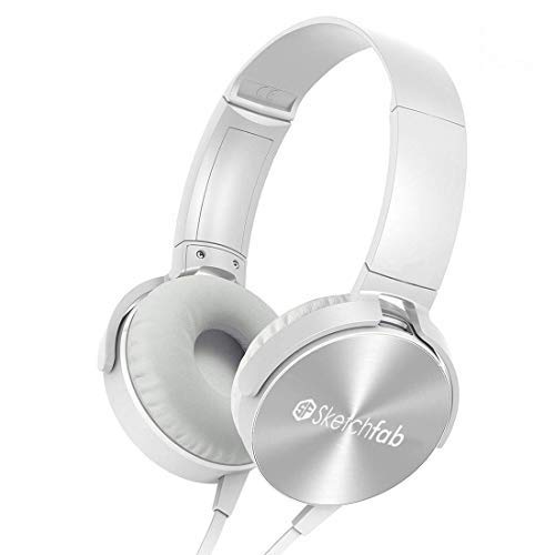 Sketchfab Extra bass Headphones Wireless Over Ear Headset with Mic Deep bass (White)