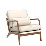 Karl home Accent Chair Mid-Century Modern Chair with Pillow Linen Fabric Upholstered Lounge Arm Chair with Solid Wood Frame & Soft Cushion for Living Room, Bedroom, Balcony, Beige - Image 4