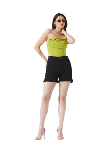 Image of Miss Chase Women's Relaxed Fit Mid Rise Highly Distressed Regular-Length Denim Shorts