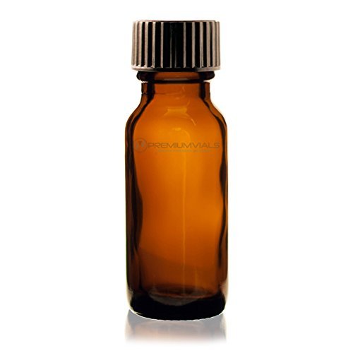 PREMIUM VIALS CREATIVE PACKAGING SOLUTIONS 1/2 Oz (15 ml) Amber Boston Round Glass Bottle w/Cap - Pack of 12