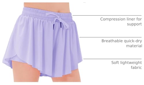 Image of Stelle Girls Flowy Shorts with Pockets Athletic Running Skirt High Waist Butterfly 2 in 1 Sports Short 5-16 Years