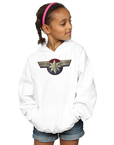 Marvel Girls Captain Marvel Chest Emblem Hoodie White 7-8 Years