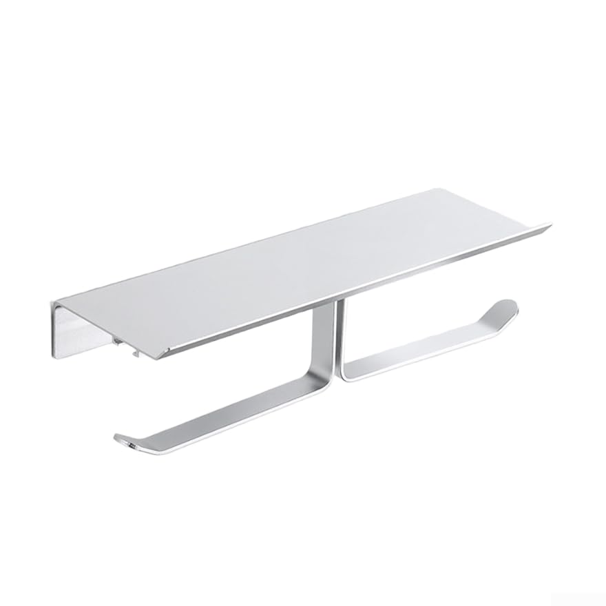 Jotekonoby Soporte para papel higiénico, acero inoxidable 304, diseño de doble nivel con gancho desmontable, organizador de baño de aleación de aluminio para rollos de papel higiénico y artículos