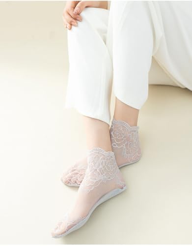 Lace Socks for Women Sheer Mesh Fishnet Thin Low Cut Ankle Transparent Casual Cotton Breathable 5 Pairs4