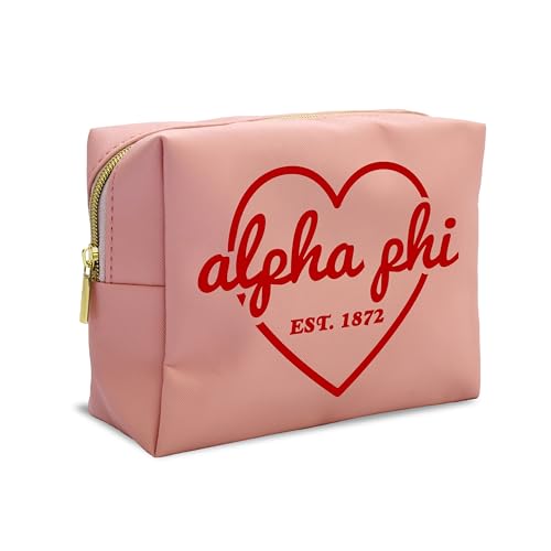 Sorority Shop Alpha Phi Makeup Bag - Multi-Purpose PU Leather, Water-Resistant Makeup travel bag with Licensed Design and Zipper Closure, Perfect Alpha Phi Sorority Gifts for Women