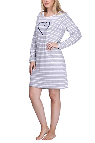 Moonline Damen Nachthemd kurz Sleepshirt aus 100% Baumwolle von Größe S - 4XL, Farbe:grau, Größe:M