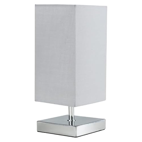 MiniSun | Modern Square Polished Chrome Touch Table Lamp with a Grey Shade | Table Lamps, Home Décor & Improvement Essential